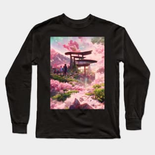 Spring Sakura City of Traditional Temple Mountain of Fuji Dreamy Japan Long Sleeve T-Shirt